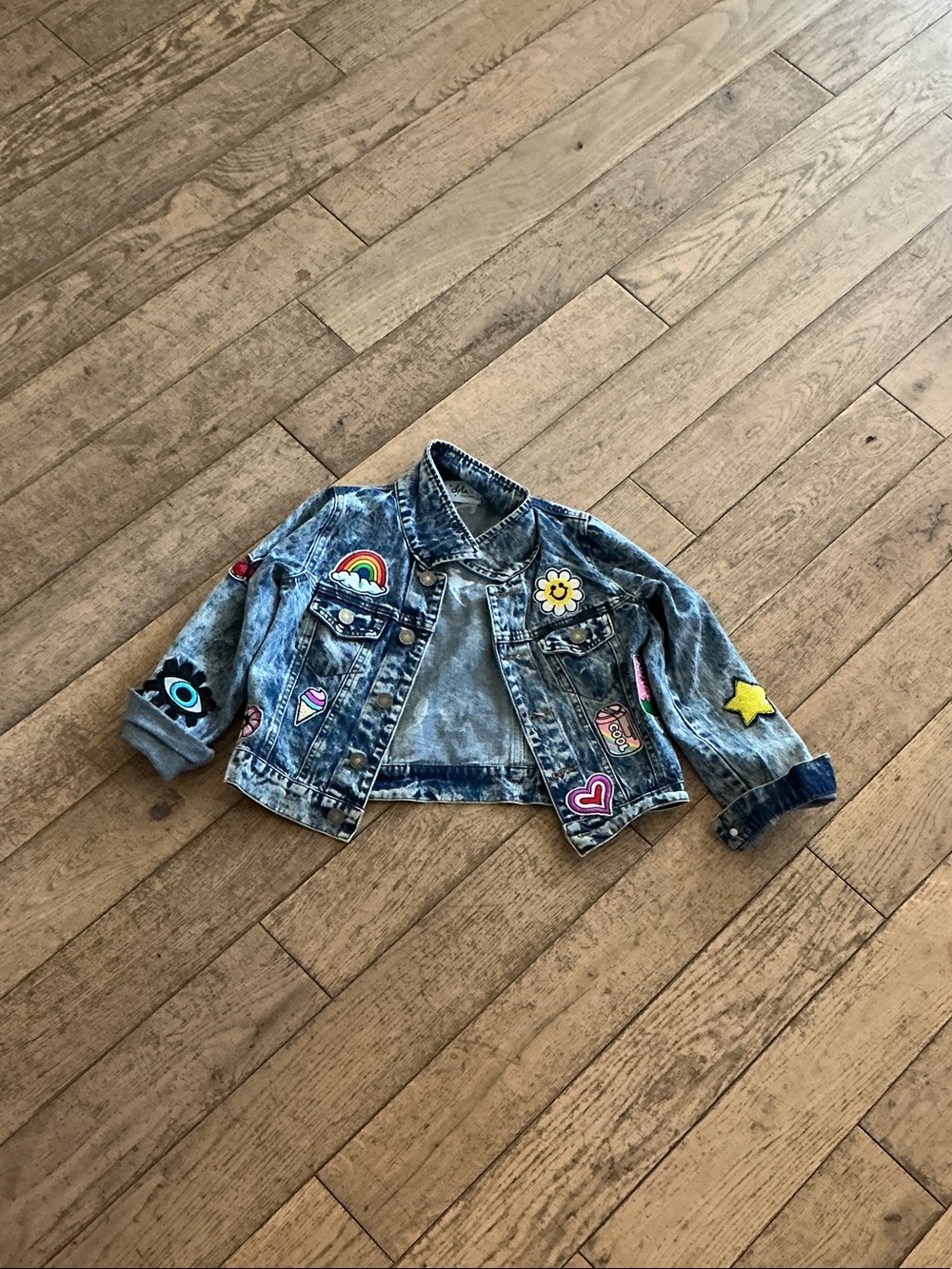 lola Kids' Blue Denim Jacket with Colorful Patch Embellishments